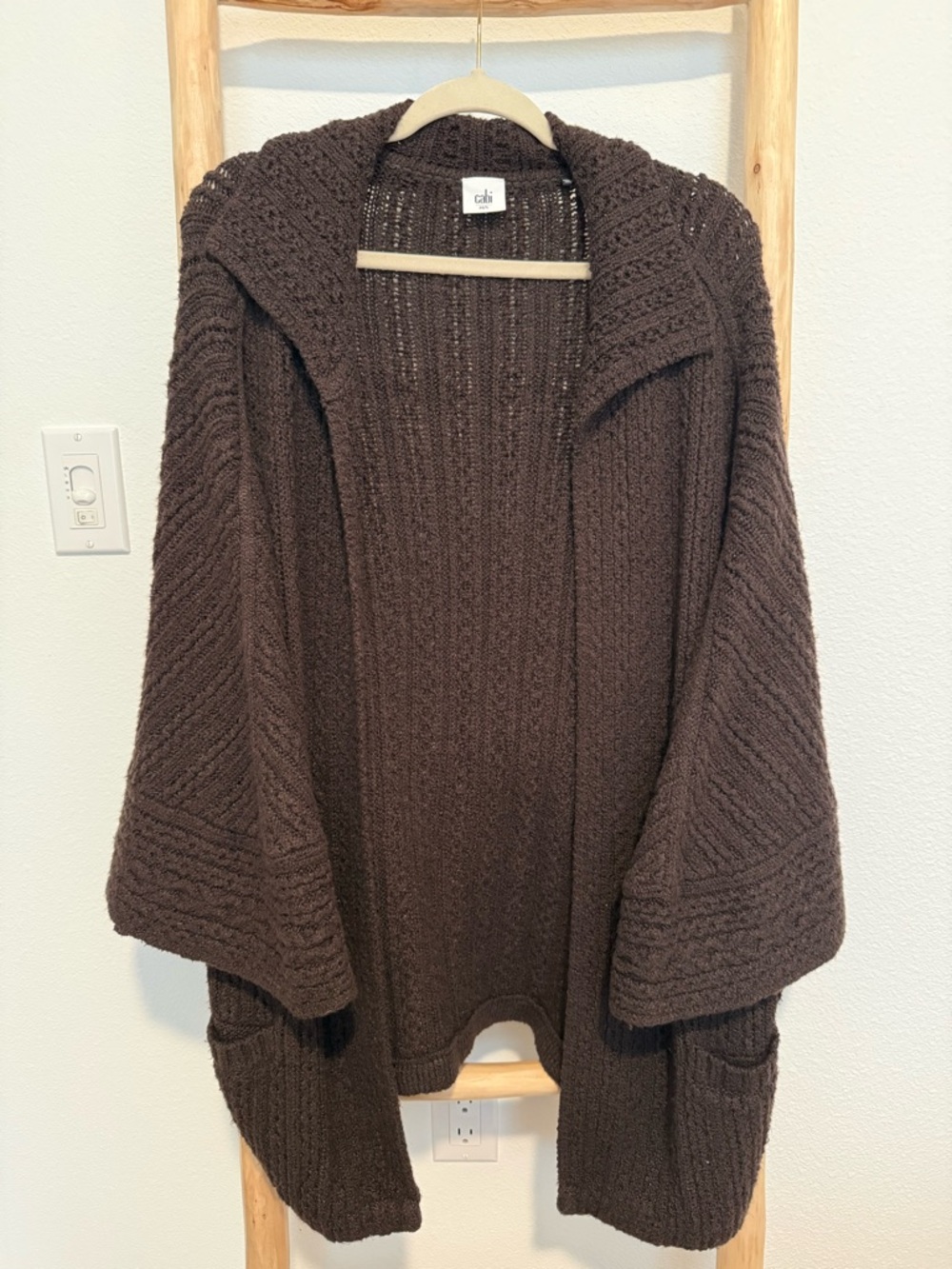 CAbi Dark Brown Open-Front Knit Cardigan